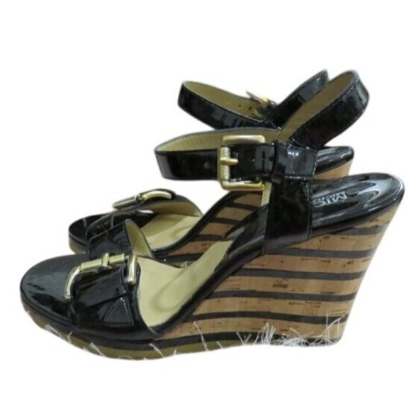 Michael Kors Embellished Buckled Black Italian Leather Wedge sandals heels - Picture 1 of 9